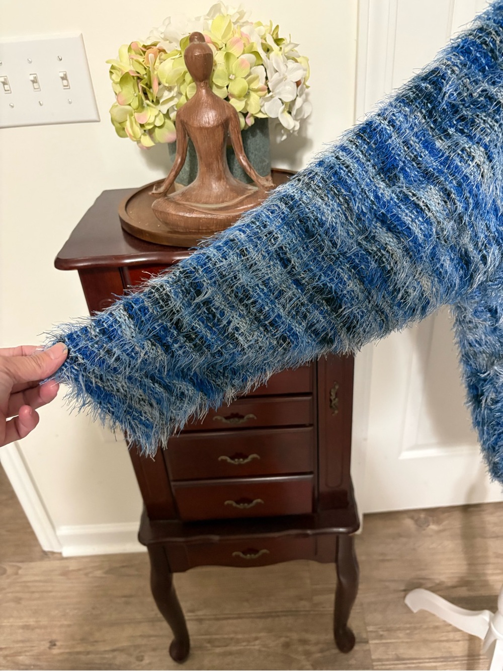 Jennifer Lopez Blue Fuzzy Faux Wrap Sweater - Picture 2 of 6